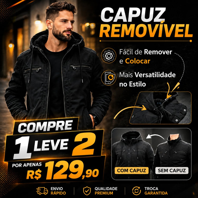 Jaqueta Masculina de Sarja Forrada por Dentro com Capuz Removível